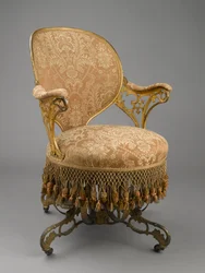 Centripetal Spring Chair, n. 1849-58 (valurauta, puu, moderni verhoilu, moderni verhoilu, alkuperäinen hapsu)